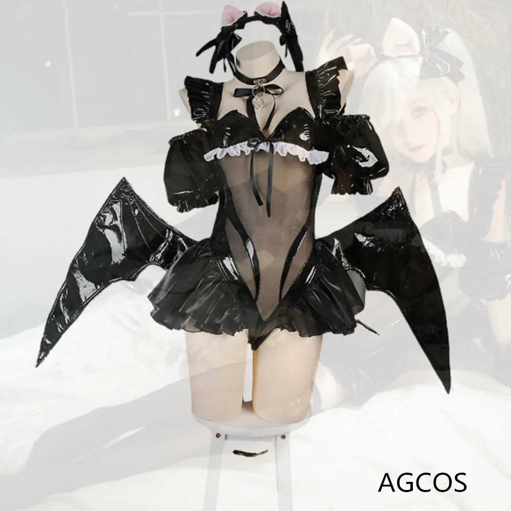 

AGCOS Azur Lane HMS Janus Halloween Cat Black PU Suits Cosplay Costume Woman Leather Dress Clothes Game Sexy Cosplay