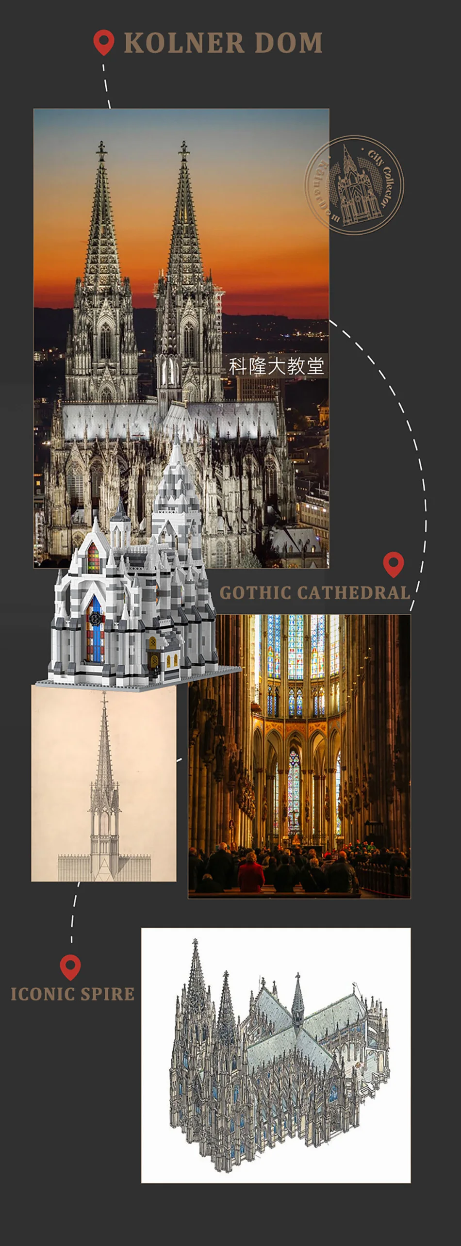 Stadt Weltberühmte architektonische Kölnischwasser-Kathedrale Mikrosteine Bausteine Street View Notre-Dame de Paris Konstruktionsspielzeug – Detail 4