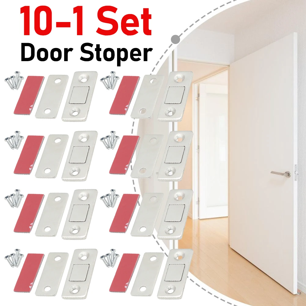 10-1Set Magnetic Cabinet Catches Door Stops Magnet Invisible Soft-Catch Ultra-Thin Anti-Rust Door Magnet with Screw for Home