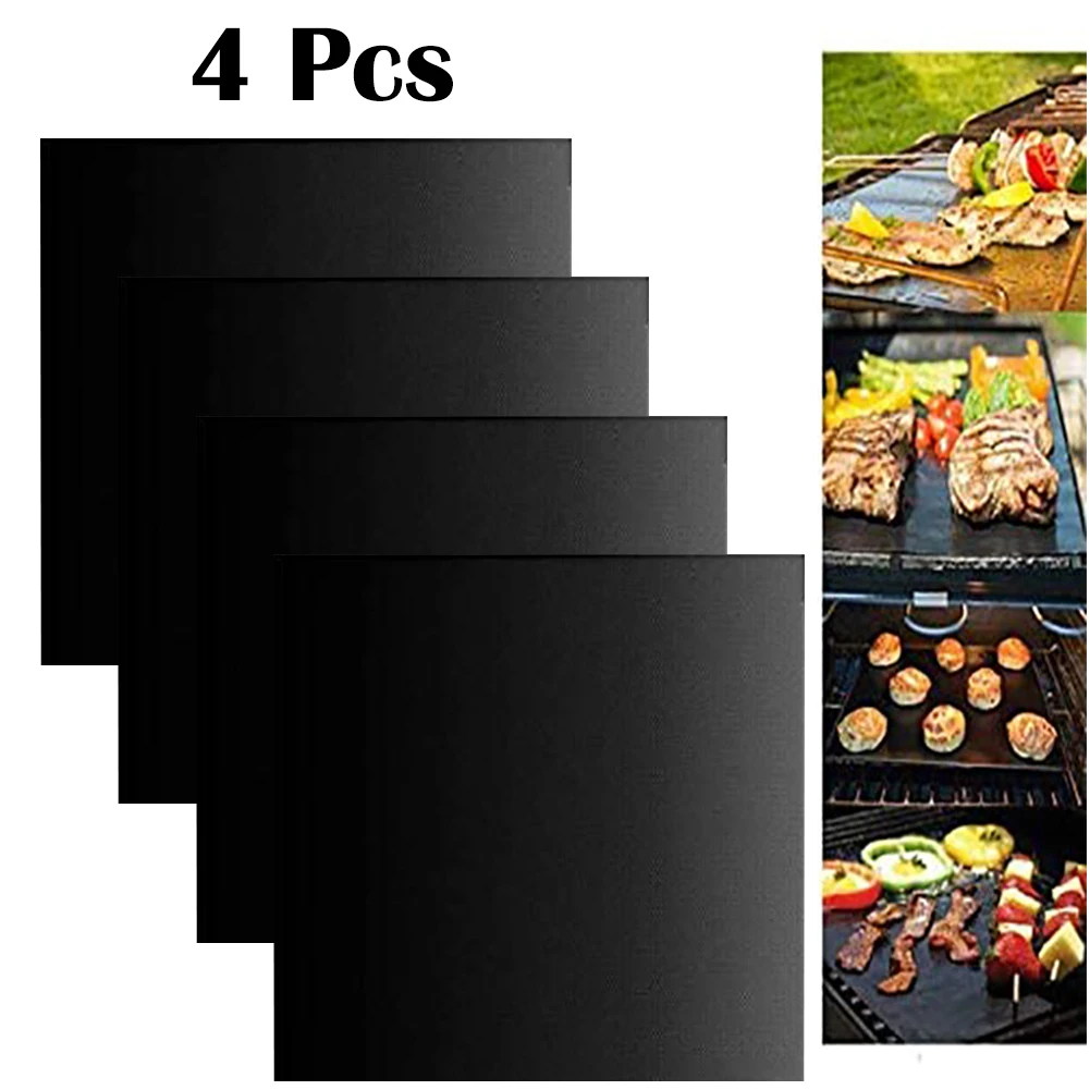 

40cm Round & Square Grill Mats Grill Mat 4-Piece Set Non-Stick For Gas Grill BBQ Tools & Accessories