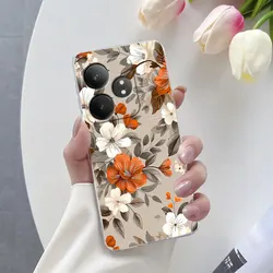 Custodia protettiva in silicone trasparente con marmo di lusso e fiori