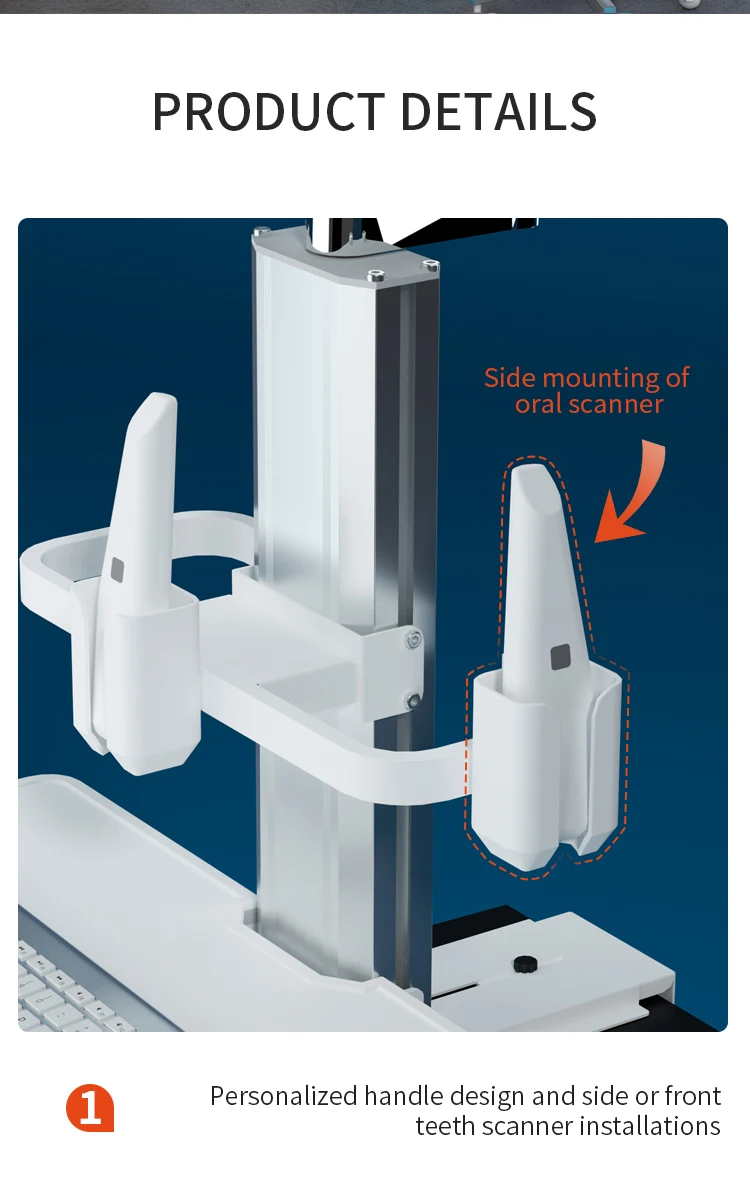 GISTAR Medizinischer Trolley, Dentallaborausrüstung, geräuschloses Rad, oraler Scanner-Halter, Host/Monitor, mobiler Wagen mit Bremse/Buchse – Detail 9