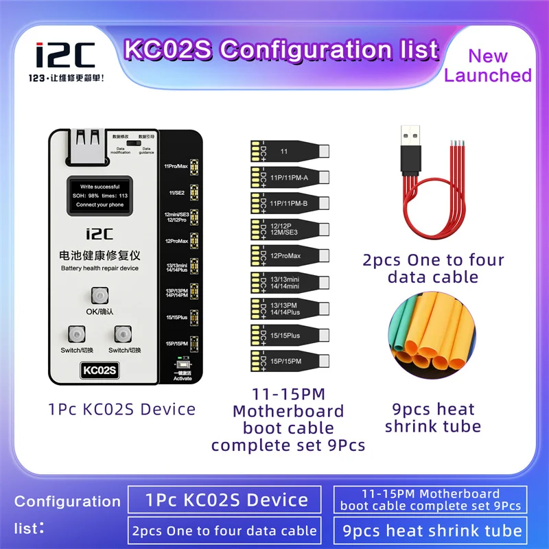 

Устройство для ремонта аккумулятора i2C KC02S для IP 11-15ProMax, не требует кабеля, автоматическое время зарядки аккумулятора мобильного телефона, инструмент для изменения