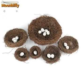 둥근 등나무 새 둥지 부활절 수제 DIY 공예 덩굴 시뮬레이션 새 둥지 계란 장식 소품, 가정 정원 창 디스플레이