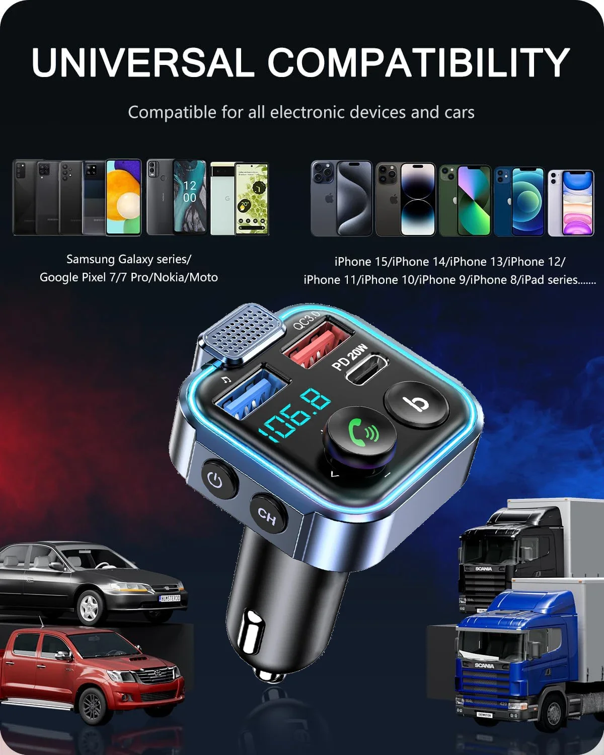 Bluetooth 5.0 FM Transmitter Car Kit