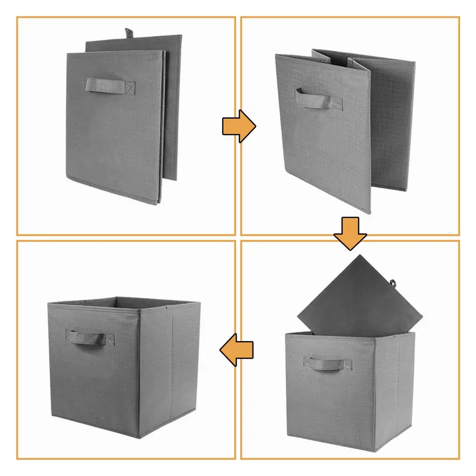 Hibtn Set Of 4 Foldable Storage Box, Fabric With Handles Storage Cubes And Cloth Storage