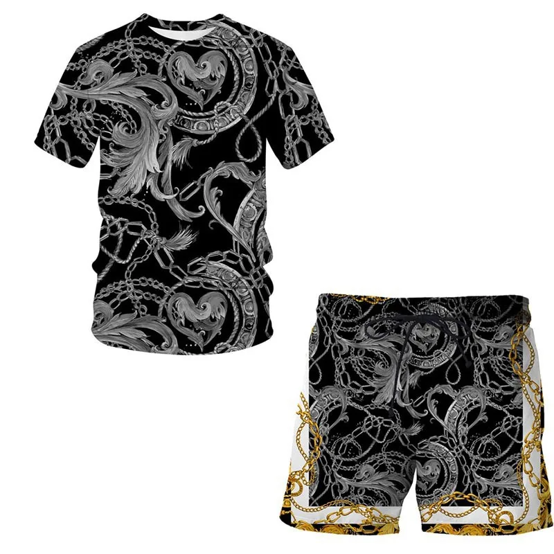 Luxury Summer Men's 3D Print Men's T-shirt Suit Casual Sportswear Streetwear Male Clothing Tracksuit Outfit Shorts 2 Pieces
