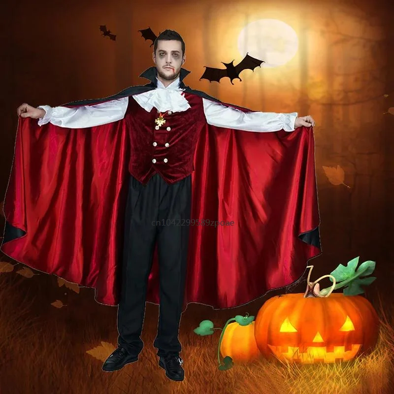 

QLQ Men Luxury Gothic Vampire Costume Cosplay Adult Halloween Party Role Play Scary Vampire Purim Costumes