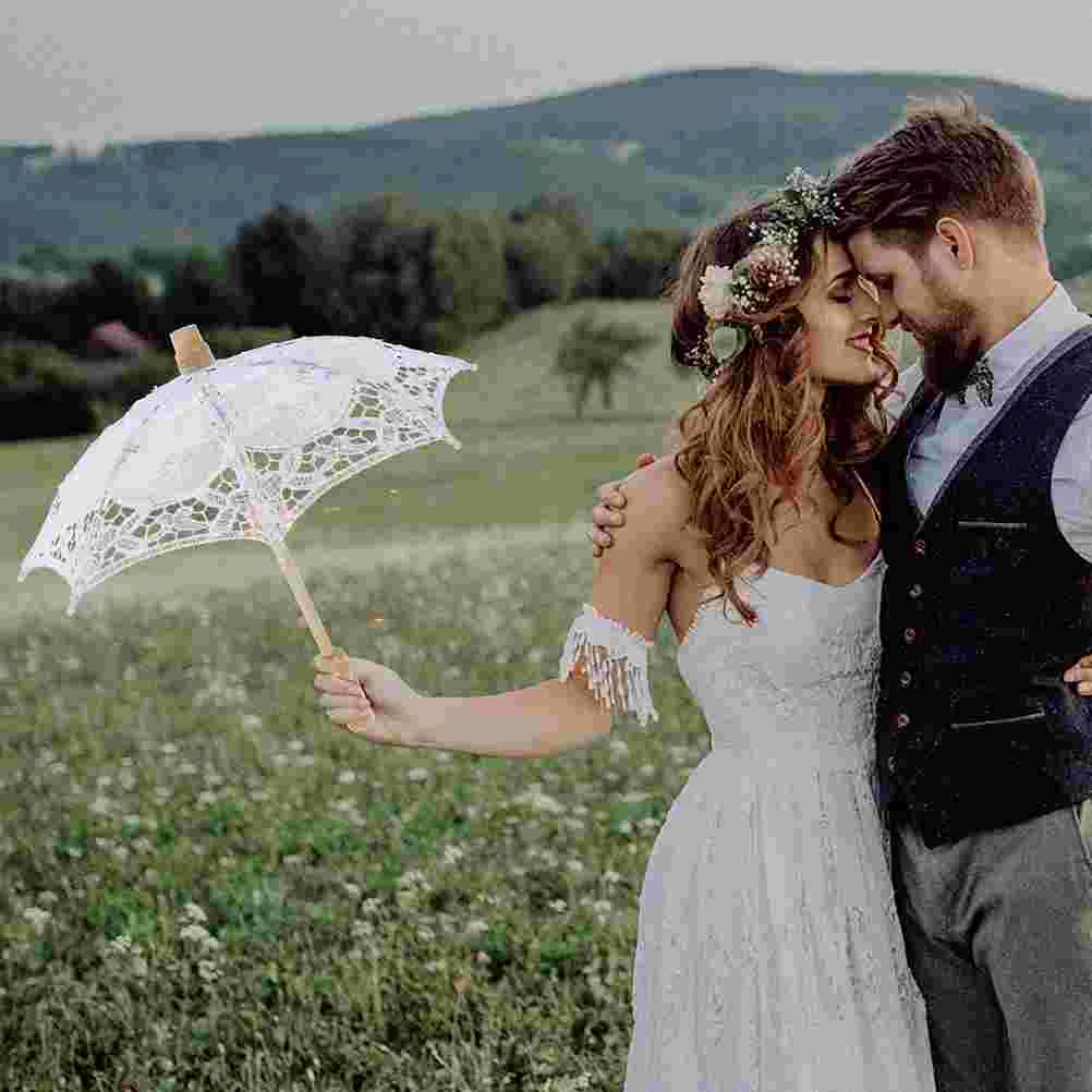 

2 Pcs Veil Prop Umbrella Miss Black Wedding 1920s Party Costume Props Cotton Decor Wood Handle Parasol Girls