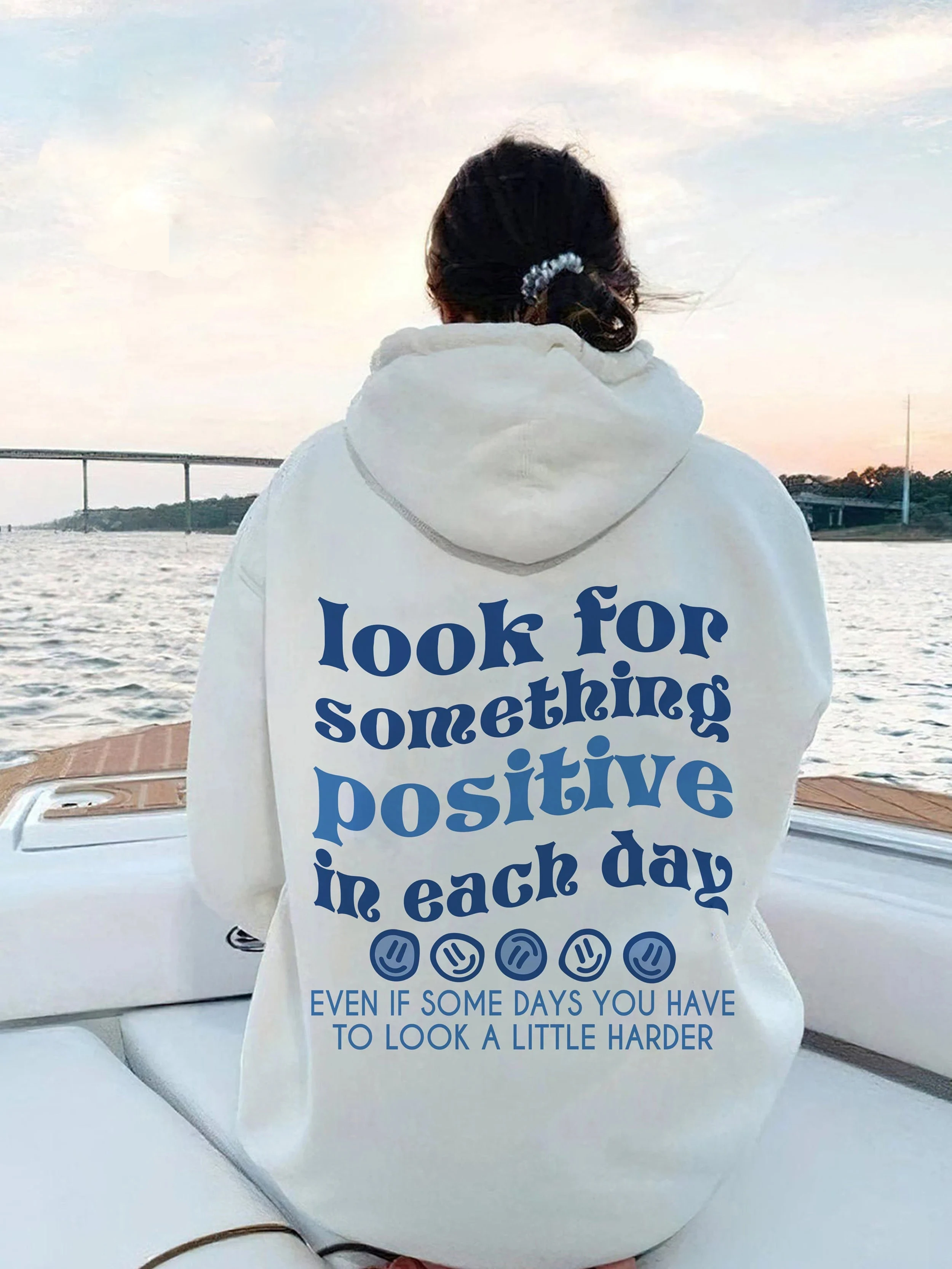Look for something positive in Each Day back print Hoodies Positive Saying Women aesthetic Hoody's Sweartshirt Tumblr Hoodie 3