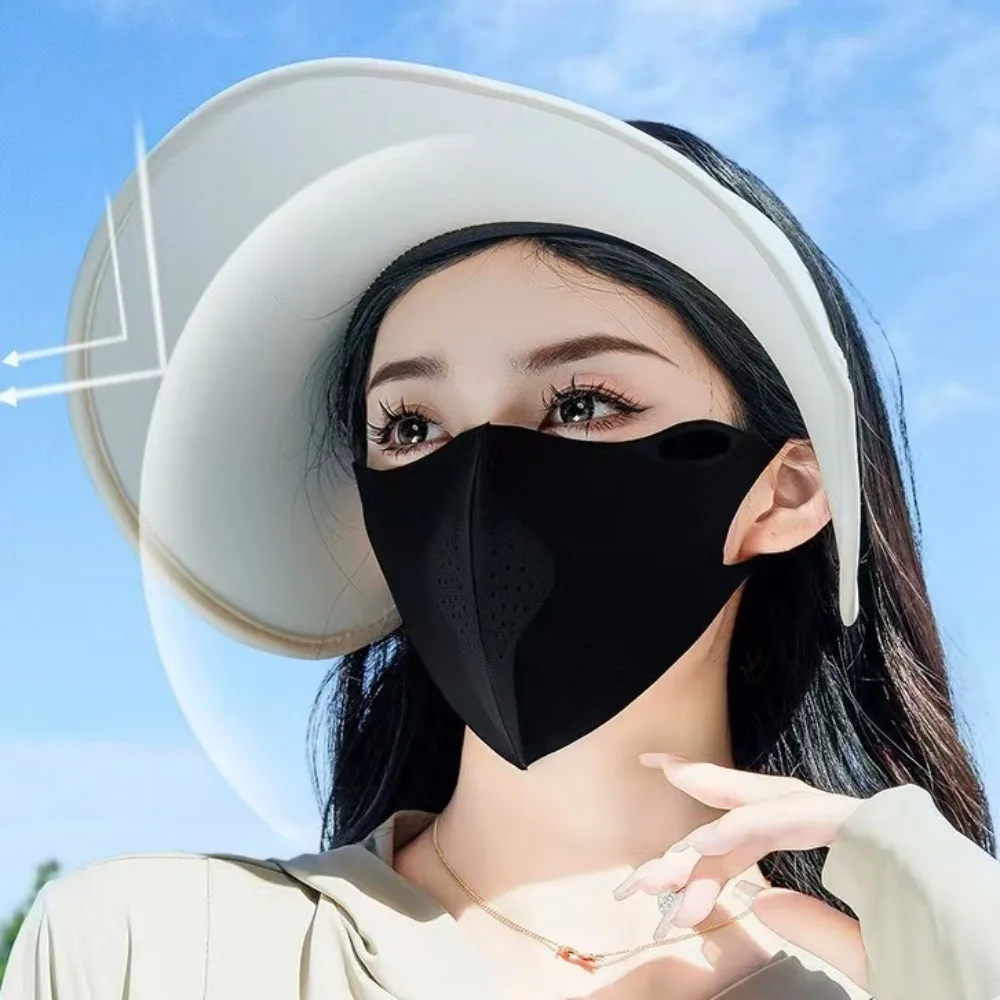 New Breathable Ice Silk Mask Anti-UV Dustproof Sunscreen Mask Washable Face Veil Gift