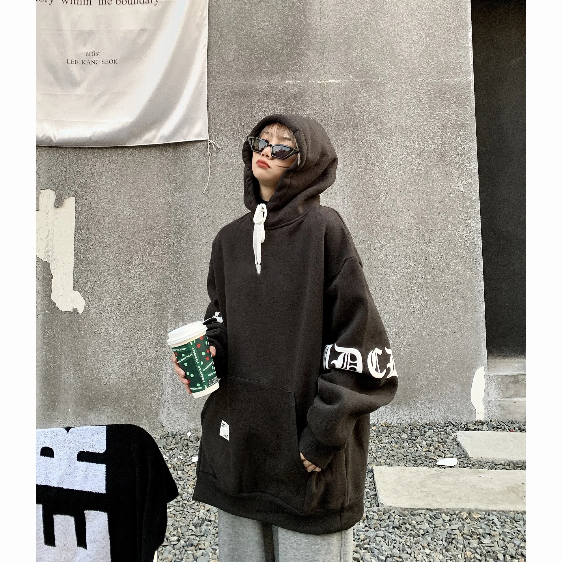 클리어런스 겨울 트렌디 브랜드 복직 커플 두꺼운 까마귀 느슨한 무거운 미국 인..