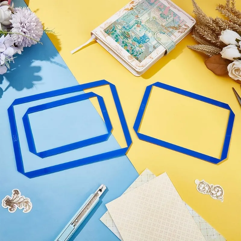 Bookbinding Tools Blue Acrylic Notebook Cover Rectangle Bookbinding Guide Template Ruler Scrapbooking Tool 3 Sizes