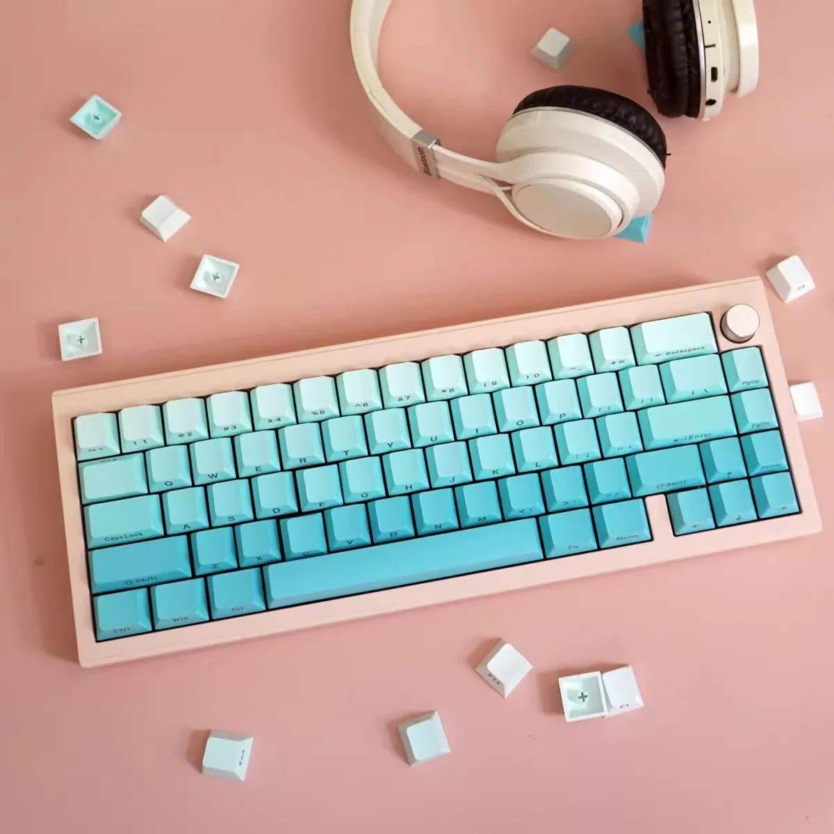 

125 Keys/set Cyan Gradient Keycaps PBT Dye Sublimation Side Printed Key Caps Cherry Profile Keycap For MX Switch Keyboards