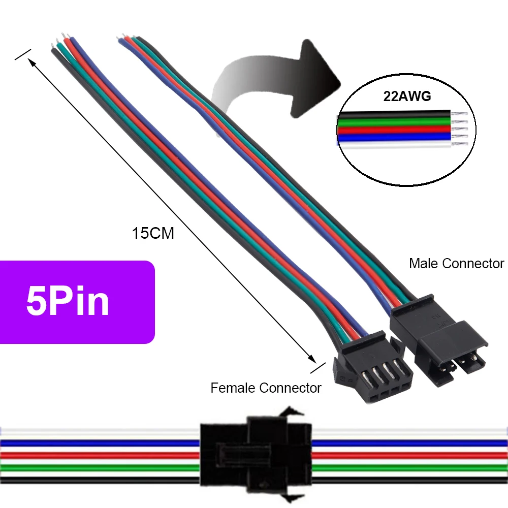 ตัวเลือกสินค้า JST Connector เชื่อมต่อสายไฟ LED สำหรับ RGB/RGBW