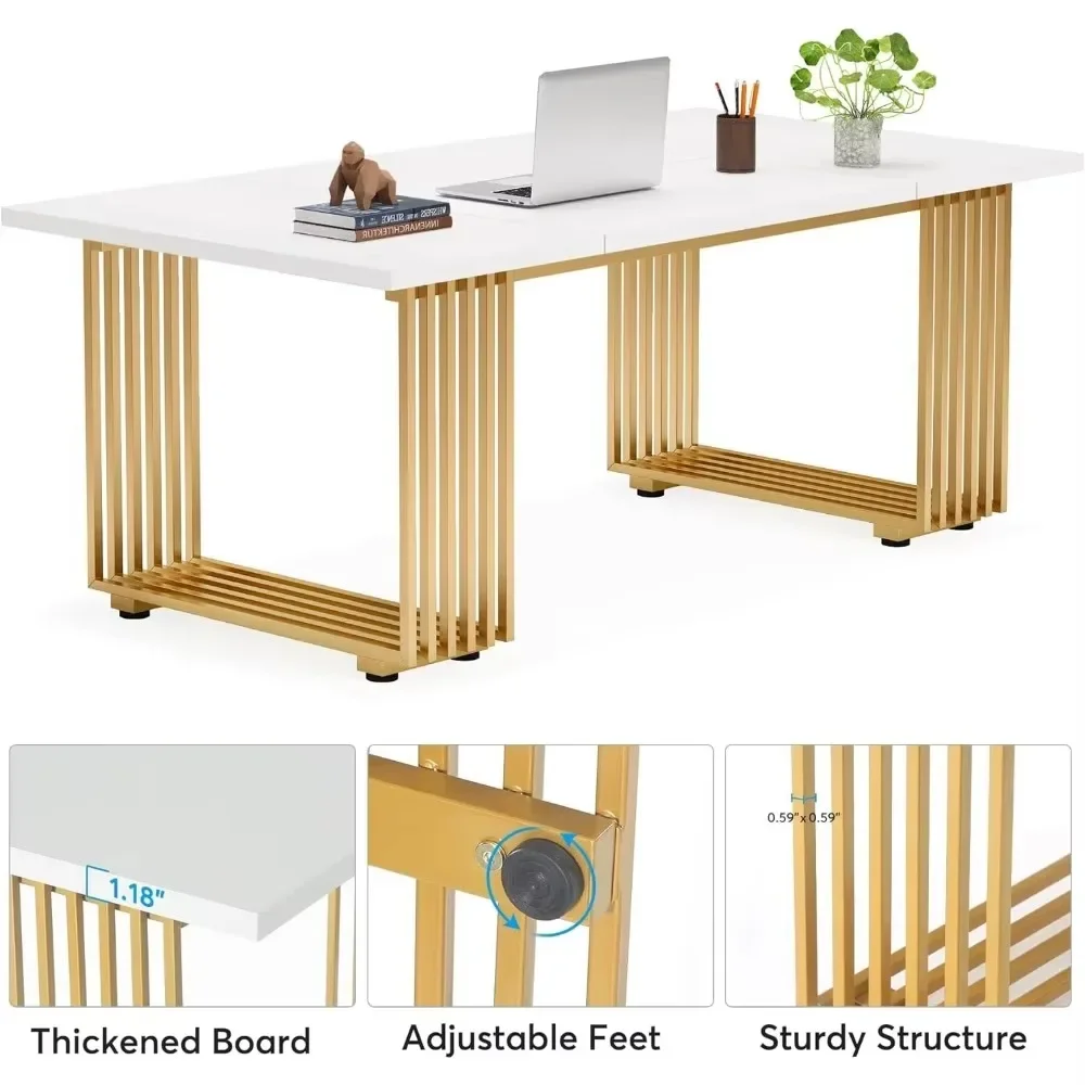 Computer Desk,70.9" Desk,  White Executive Desk Metal Legs,Study Writing Desk, Large Workstation Office, Conference Table 5