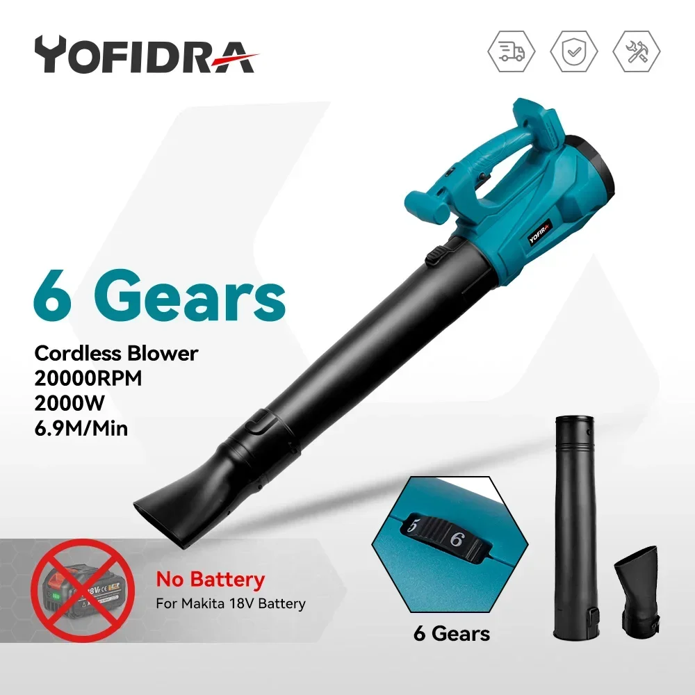 

Yofidra Electric Blower 6-speed Adjustable Cordless Leaf Blower for Makita 18V Battery Household Blowing Dust Blowing Snow Tool