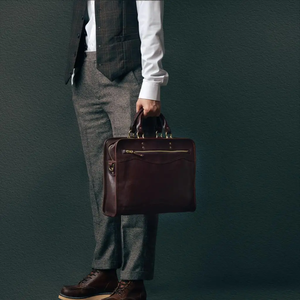 Men\'s Bag Genuine Leather Men Briefcase for Laptop 14 Messenger Male Cognac Leather Bag Business Portfolio for Document A4 Bags