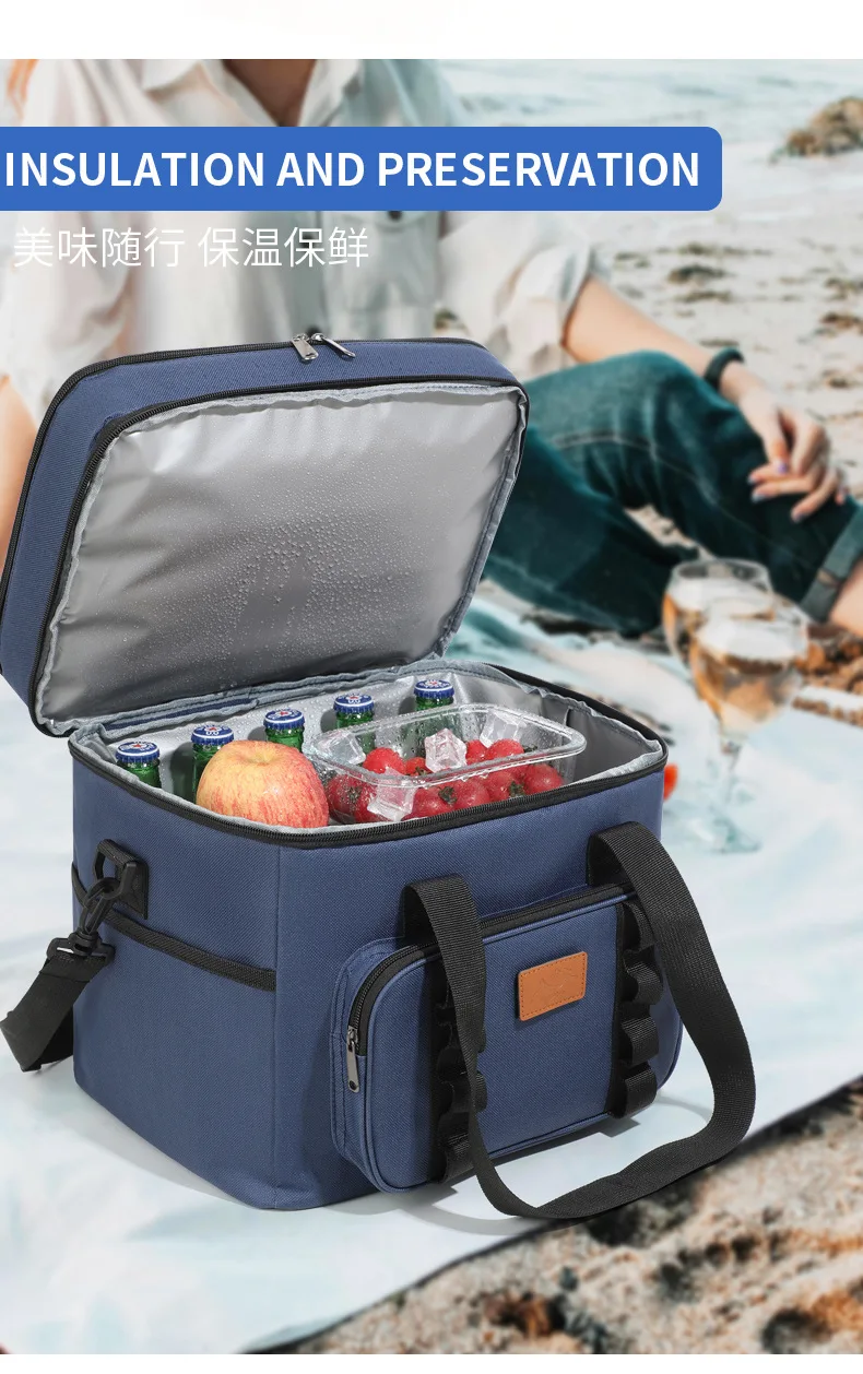 Multifunktionale doppellagige Tragetasche, Kühltaschen für Damen und Herren, großes Fassungsvermögen, Reise-Picknick-Lunchbox mit Schultergurt – Detail 5
