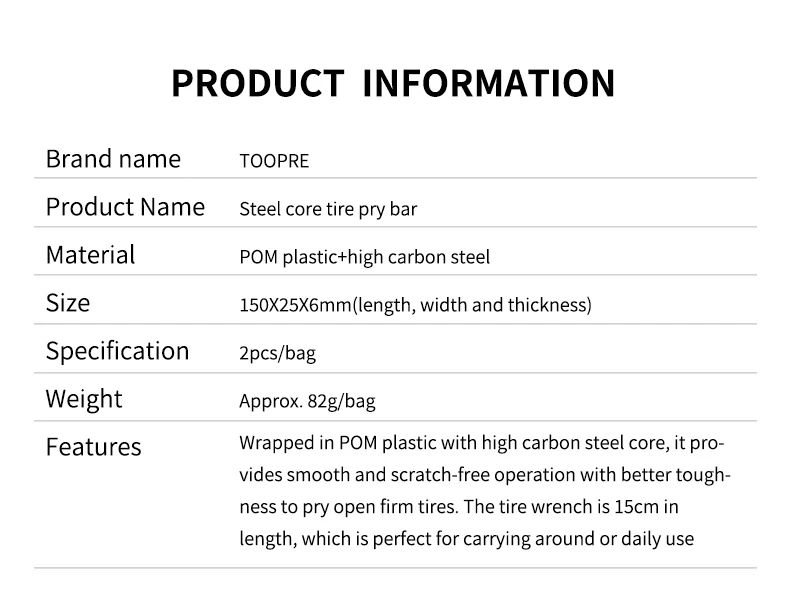 TOOPRE Fahrradreifen Hebelstange Mountainbike Metall Nylon Kunststoff verdickter Stahlkern Reifenreparaturwerkzeug – Detail 2