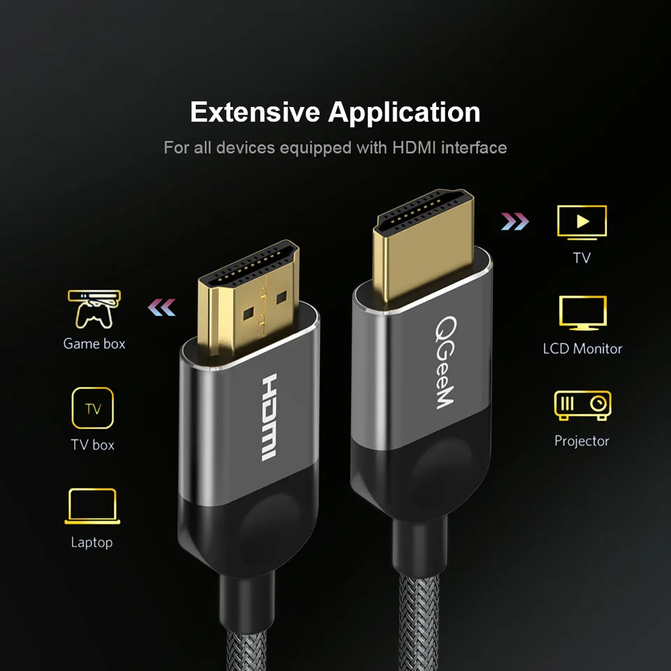 Premium QGEEM 4K HDMI to HDMI 2.0 Cable - Available in 1m, 2m, and 5m Lengths