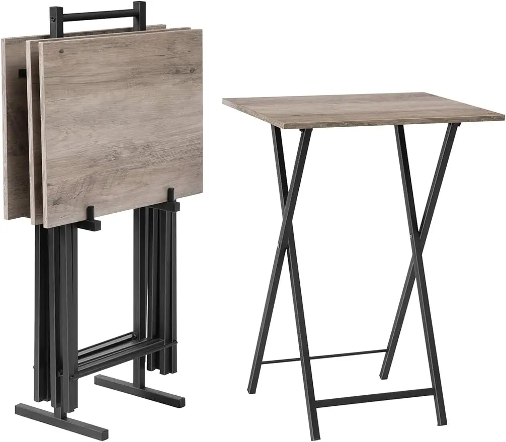 

Folding TV Tray Tables, Set of 4 TV Trays with Storage Rack, Industrial Side Table for Eating at Couch