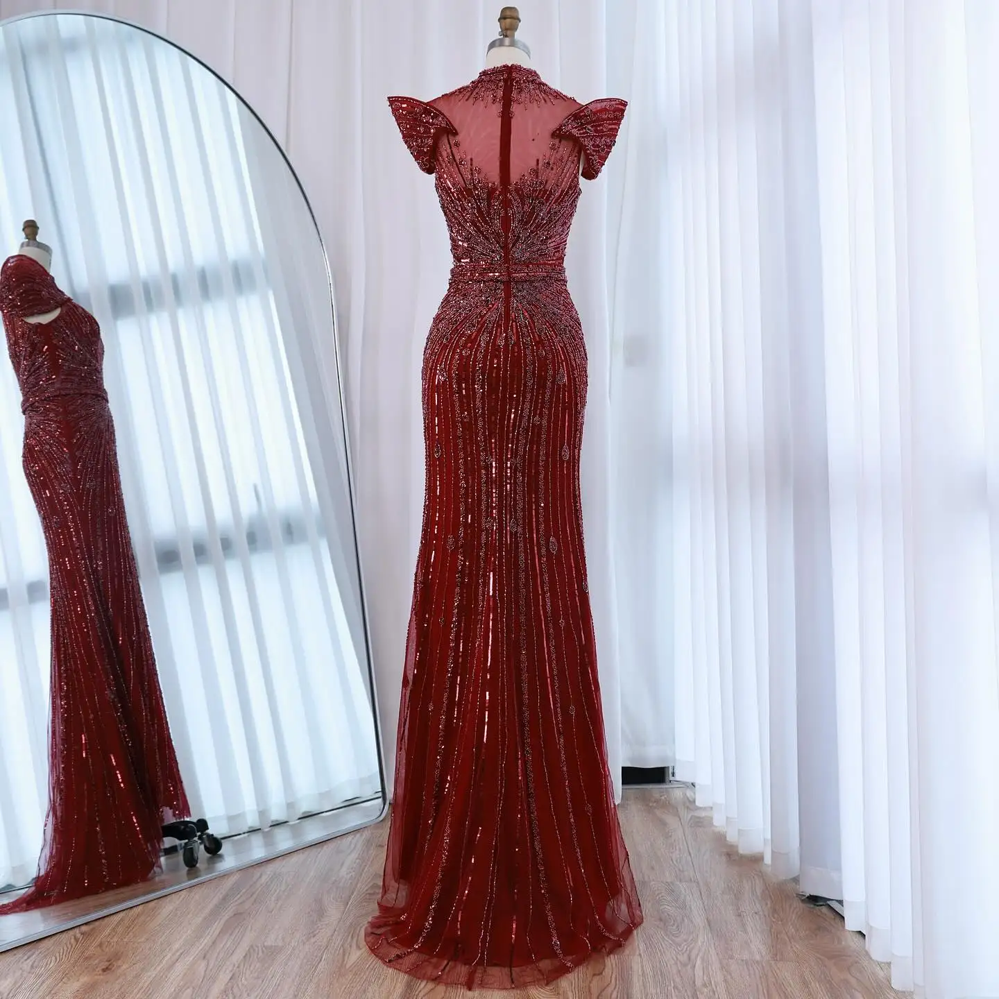 SERENE HILL 2026 Customized Burgundy Luxury Beaded Mermaid