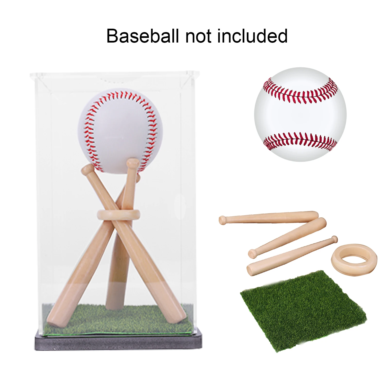 Wooden Baseball Display Case with Clear Acrylic Box