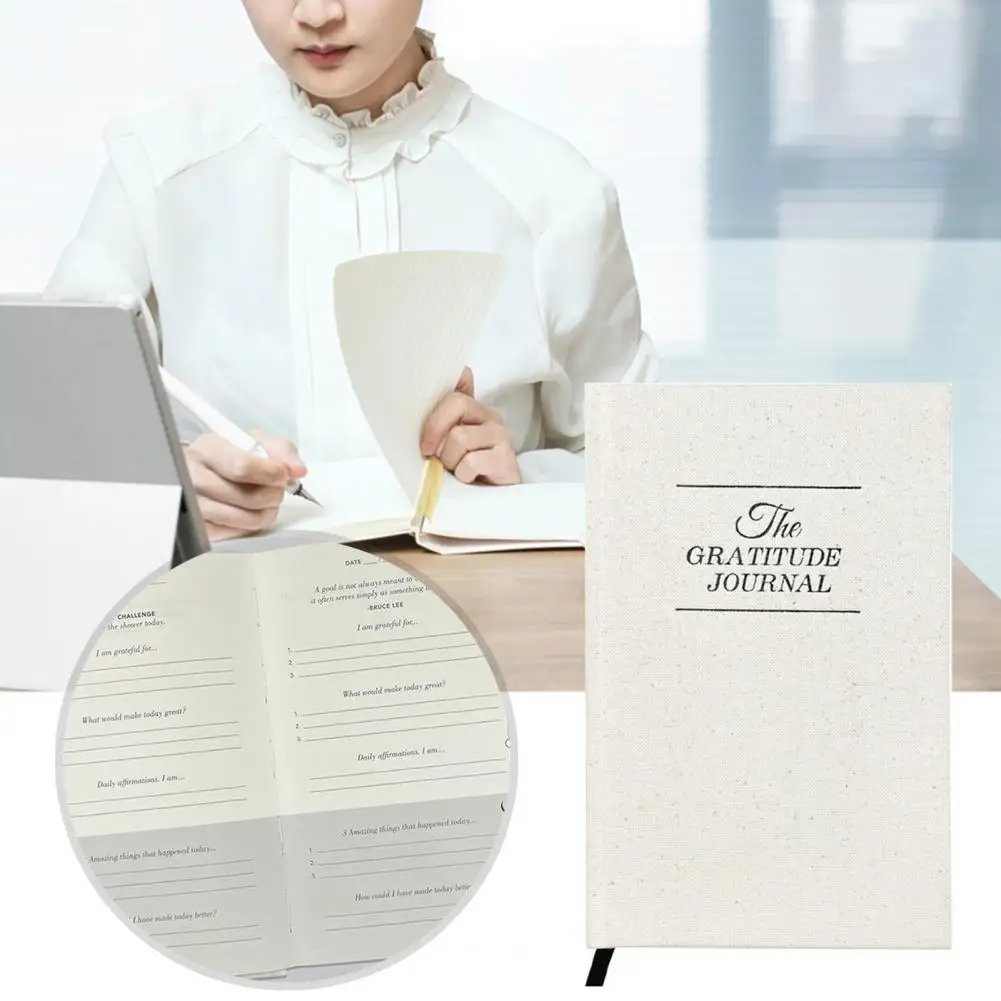 

Mindfulness Journal Premium A5 Gratitude Journal with Linen Hardcover Ribbon Bookmark Thick Paper Self-care for Reflection