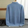 Contrast color Half zip Autumn/winter new 100% Merino wool cashmere sweater men's half turtleneck pullover warm bottom knitshirt 4