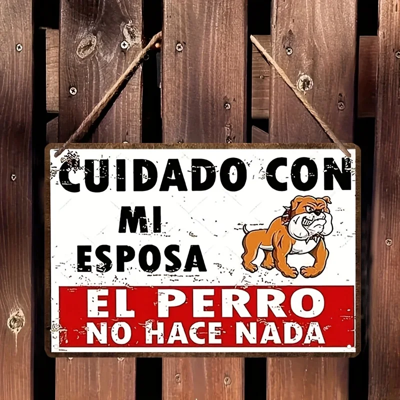 plano 2d, 1 pieza divertido regalo de boda cuidado con mi esposa es un perro nada más placa de metal vintage con bulldog texto español Plano 2D, 1 pieza Divertido regalo de boda - Cuidado con mi esposa es un perro nada más - Placa de metal vintage con Bulldog - Texto español 4