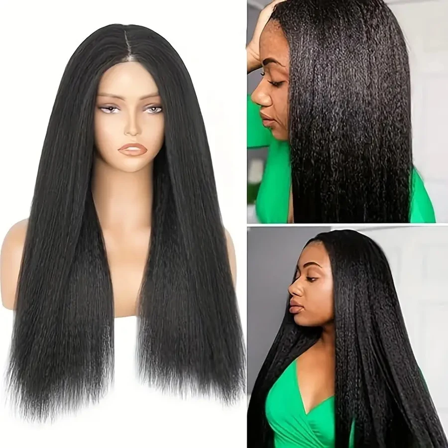 Human Hair Wig Lace Front Wig Human Hair Wigs Front Lace Wig Peruvian Yaki Straight Human Hair Wig Kinky Straight Lace Frontal Wig 13x4 Lace Front Wigs For Women