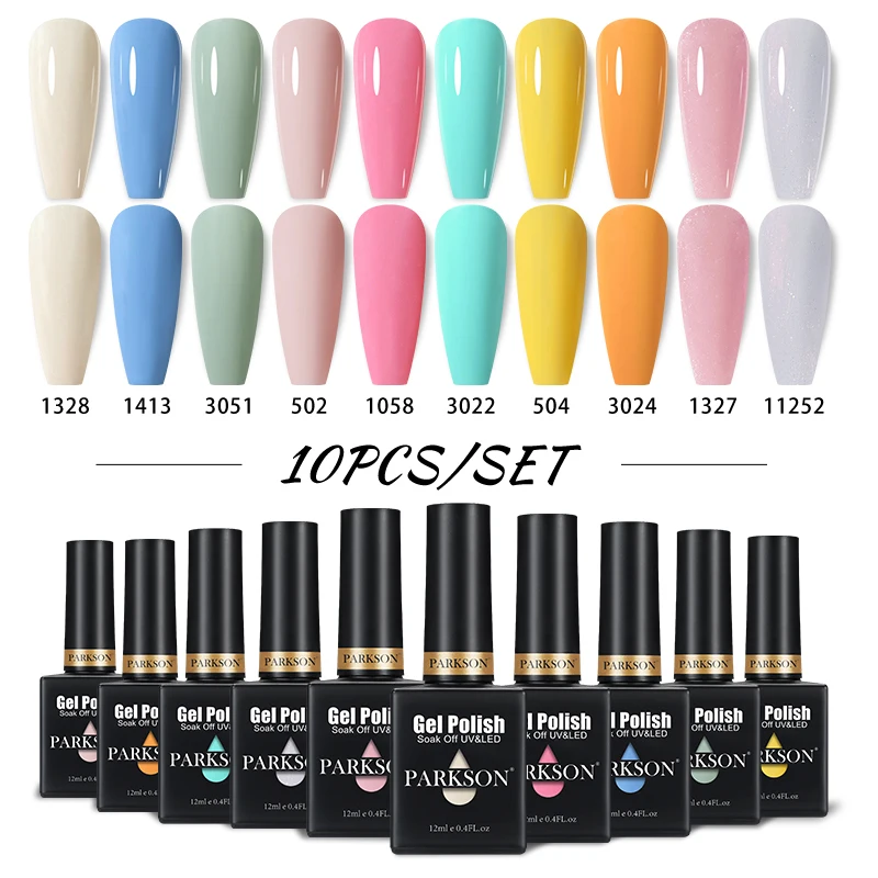 Parkson 반영구 레드 네일 컬러 젤 네일 광택제 세트, 퍼플 네일 아트 젤 키트, UV LED 젤 바니시 흡수, 10 개