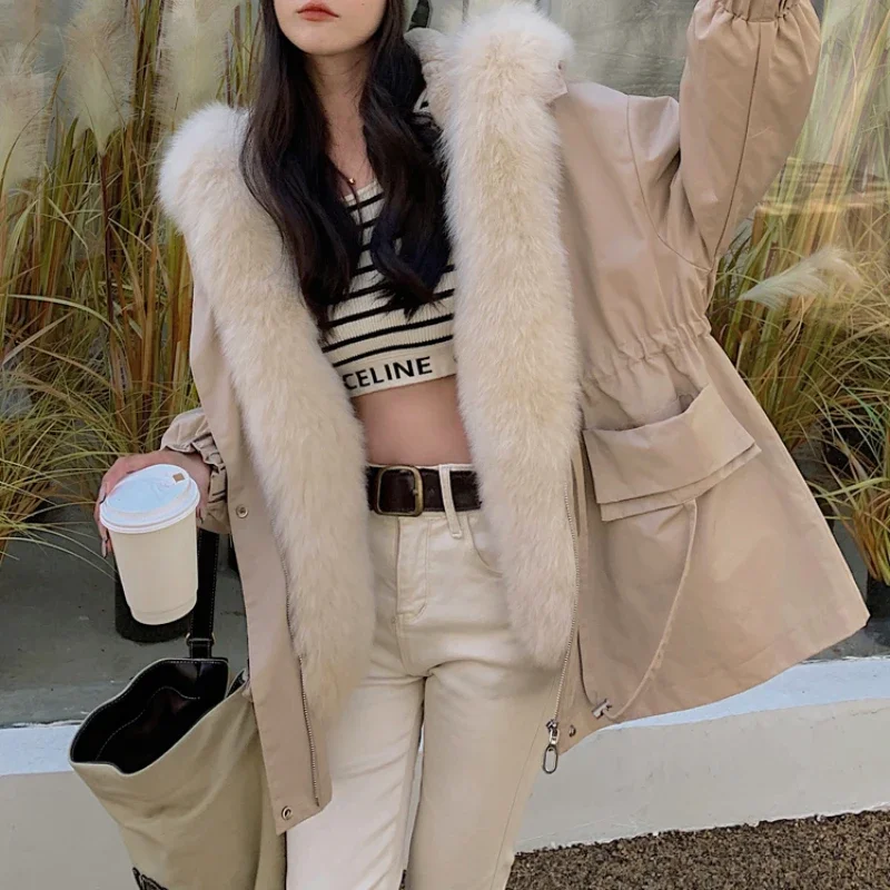 Winter Coat Women Fox Fur Collar Fur Coats And Jackets Women\'s Fur Coat Mid-Length Removable Rex Rabbit Liner Fur Jacket Zm1164