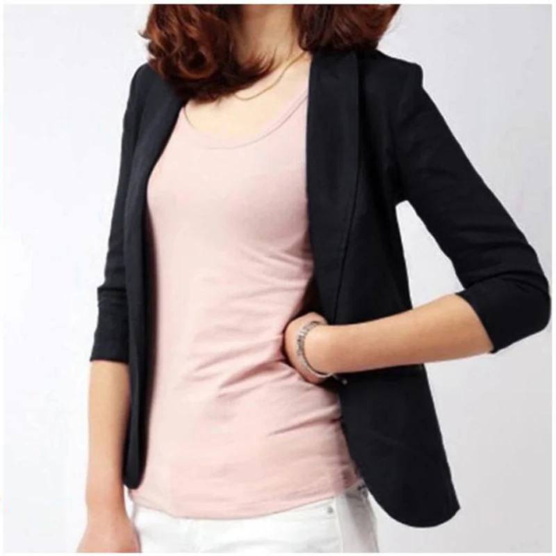 Women Formal Blazer Jackets 2023 Summer Autumn Slim Fit Office Work Notched 3/4 Sleeve Cotton Linen Blazer White Blue