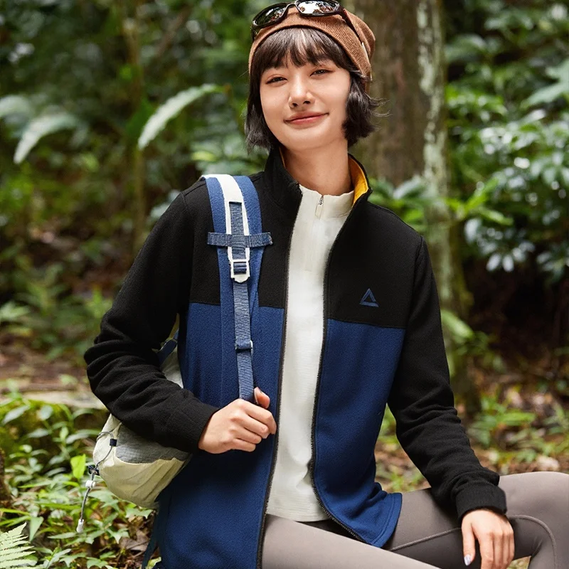 피크 플리스 안감 니트 재킷 스탠드 칼라 아웃도어 스포츠 캐주얼 긴팔 지퍼 클로저 청소년용 봄 가을 보온