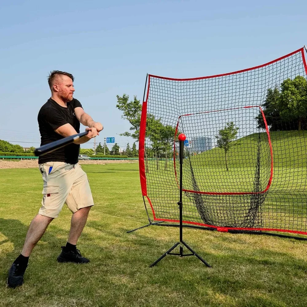 7&times;7Ft Baseball Softball Practice Net with Tee Kit Portable Batting Hitting and Pitching Net Durable Rebound Training Barrier