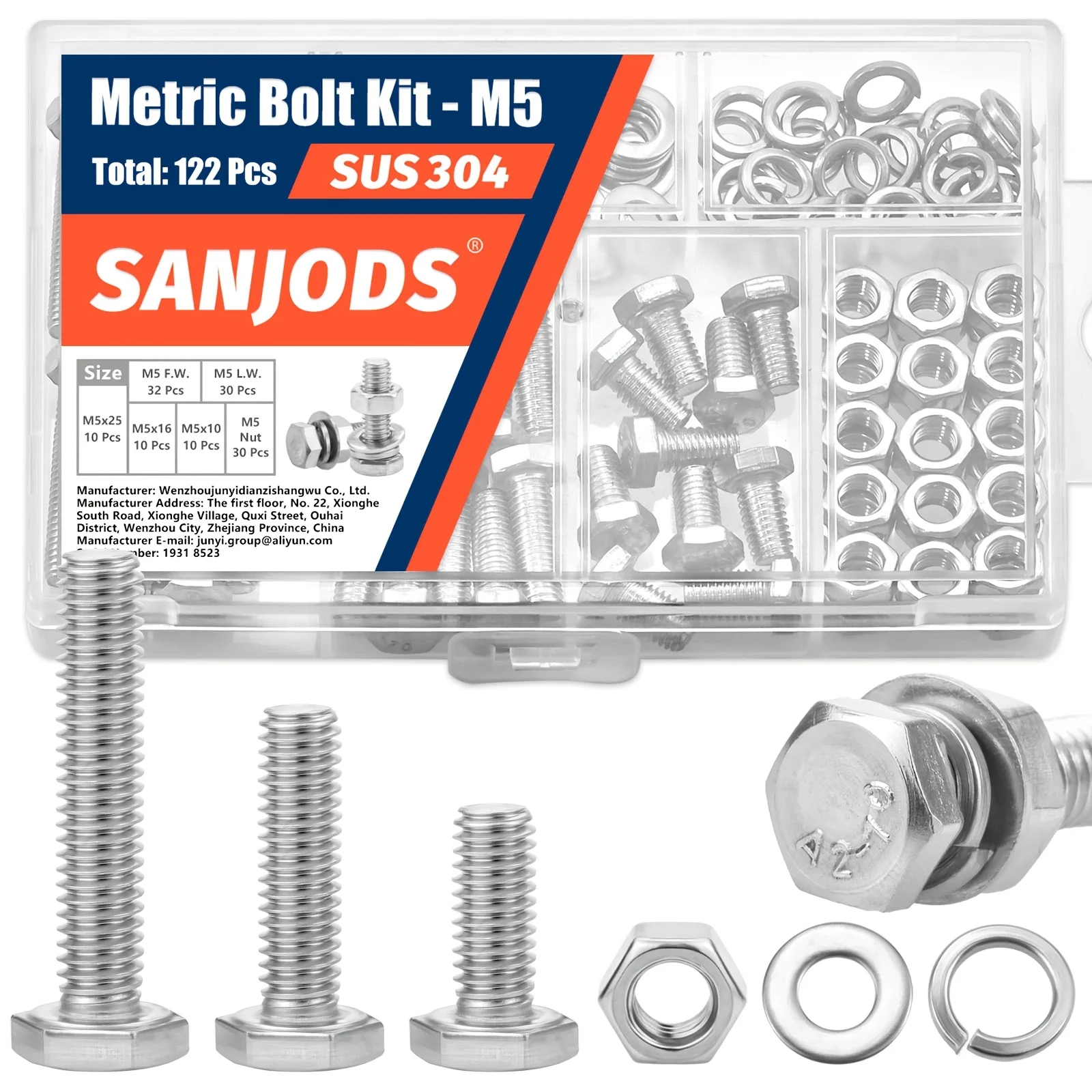 M4 M5 M6 Metric Bolt Kit Stainless Steel Assortment Set with Hex Head Bolts Nuts Flat & Lock Washer for DIY Home Industrial Use screw bolt nut set screw washer nut kit hex nuts assortment kit