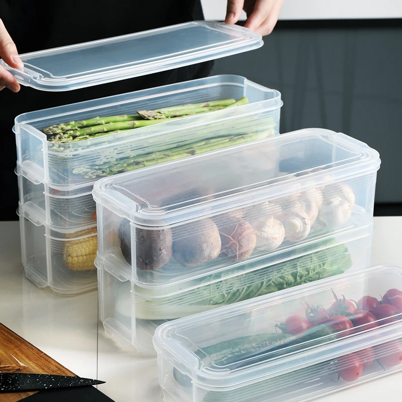 

Stackable Refrigerator Storage Box Kitchen Food Containers with Sealed Lid Fresh Box for Vegetable Fruit Meat Egg Organizer