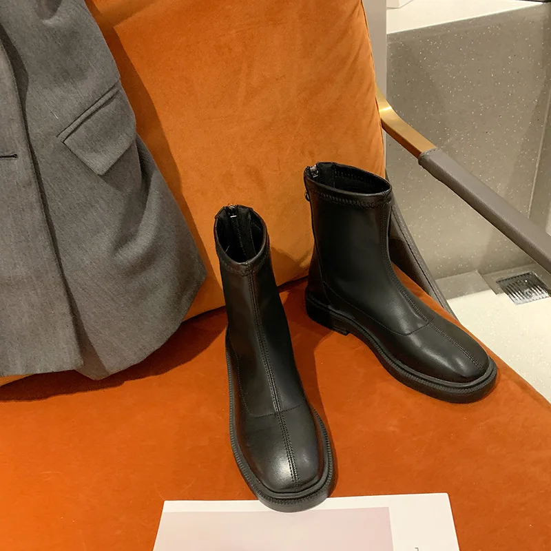 Brand Women's Shoes Boots-Women Flat Heel  Round Toe Fashion 2022 Autumn Mid Calf Low Mid-Calf Rubber Ladies Rome Retro Mid-Calf