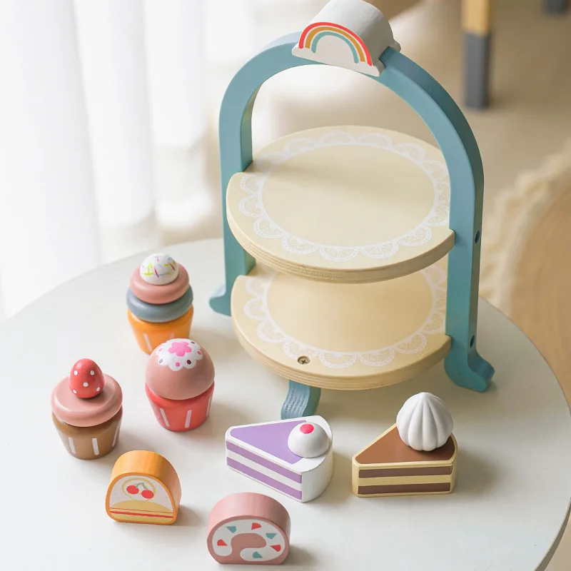 Royal Afternoon Tea Set Pretend Play Wooden Toys Kitchen Cake Role Play Parent-child Learning Educational Toys Children Gift children pretend play toys