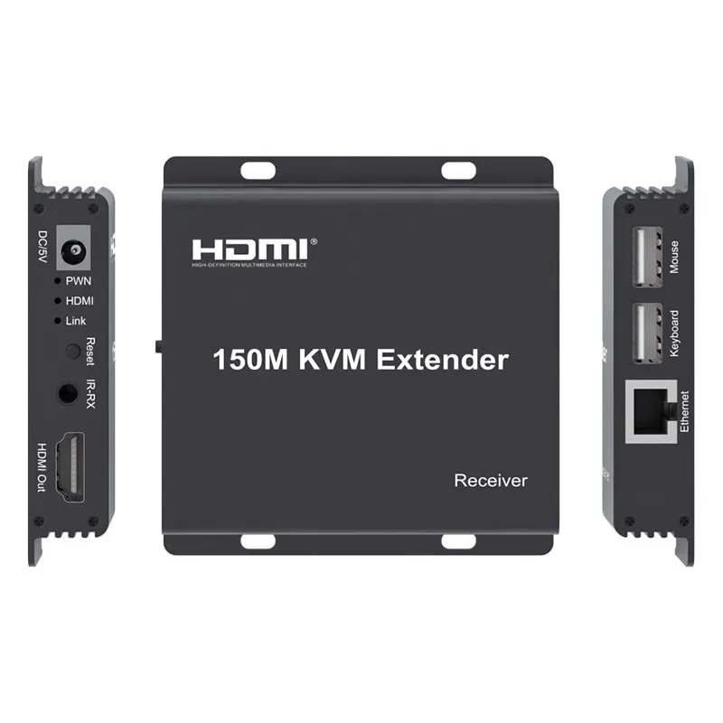 

KVM HDMI Extender 150M 1080P HDMI USB KVM Extender over RJ45 Ethernet Cable HDMI USB Extender Ttransmit Support Keyboard Mouse