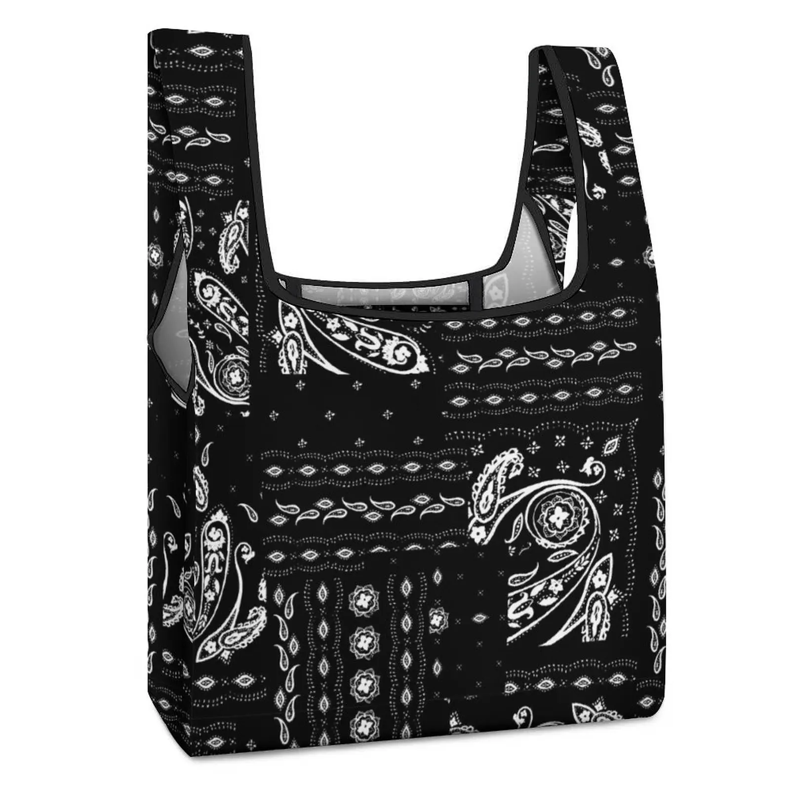 Black Retro Print Shopping Bags Waterproof Foldable Tote Bags for Women Casual Woman Grocery Customizable Pattern retro desktop jewelry storage wooden box split bracelet watches necklace ear ring key grocery sorting display shelf cabinet