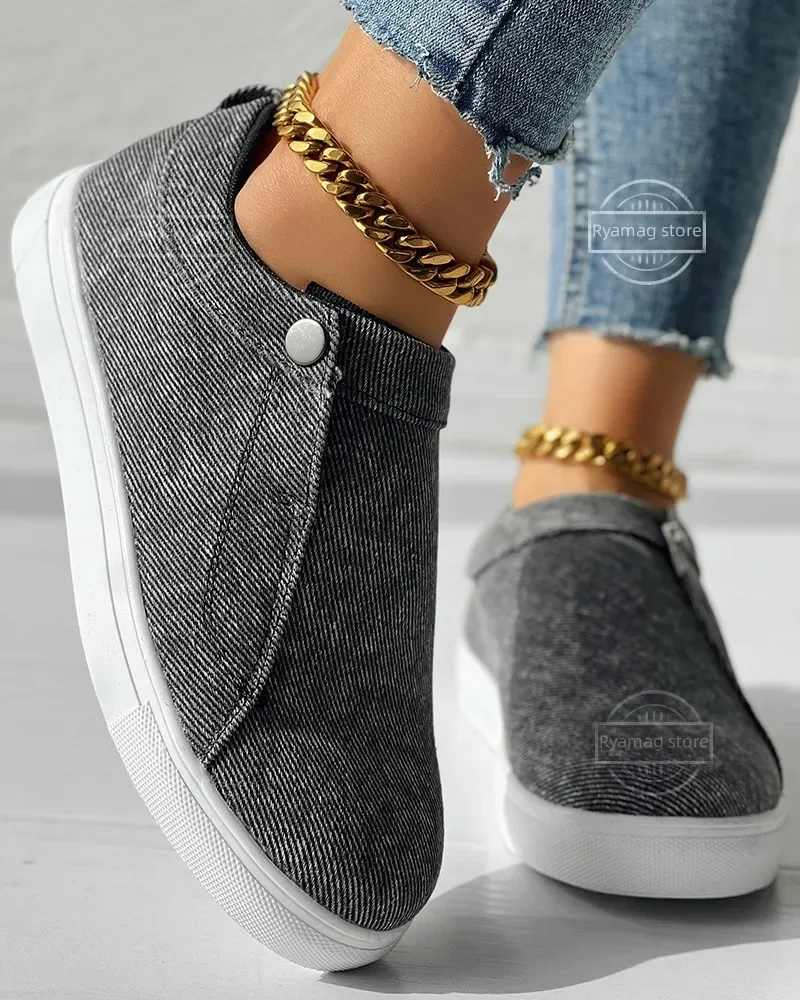 Sneakers Women Snap Button Round Toe Design Buckle Sneakers Ladies Breathable Sport Shoes Platform Vulcanized Shoes Zapatillas 2