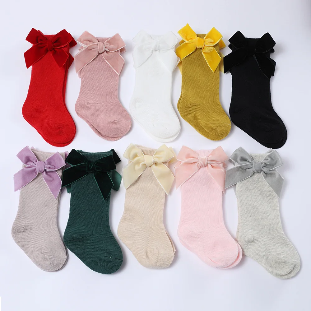  가을 겨울 공주 소녀 면 양말,  큰 활 무릎 높이 스타킹,  의류