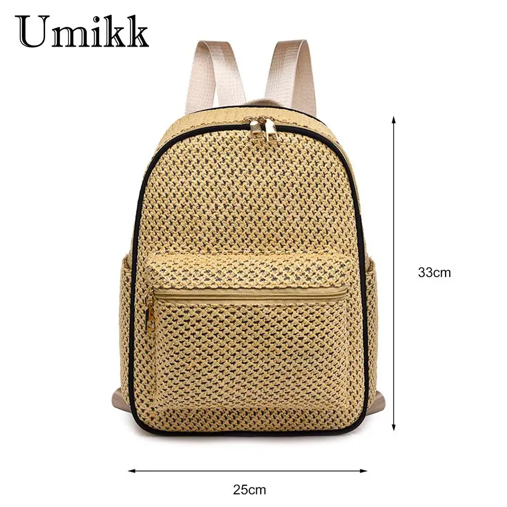 Women Straw Beach Shoulder Backpacks 