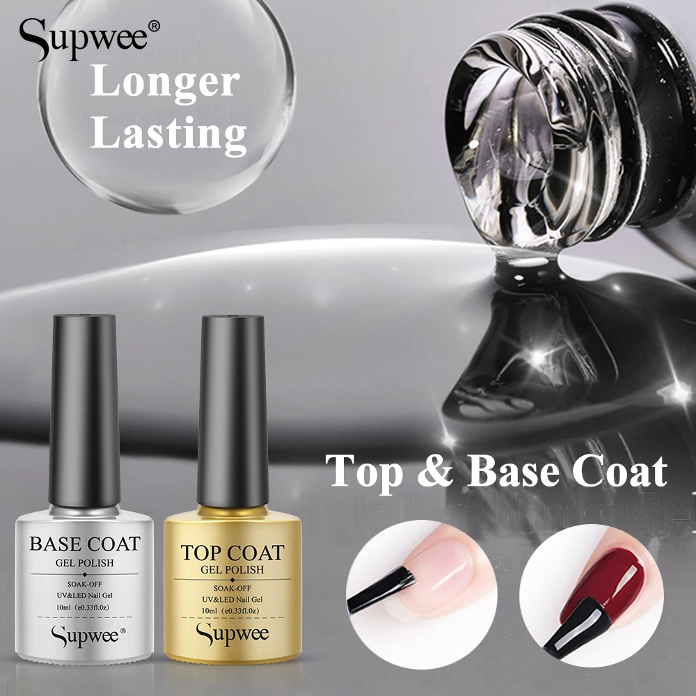 Supwee 10ml Base Top Coat Uv Gel No Wipe Base Coat and Top Transparent Semi-permanent Protection of Nail Manicure Art Set