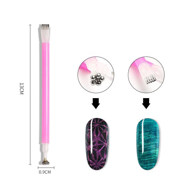 6pcs 3 in 1 Double Head Flower Design Professional Heart Cat Eye Magnet Gel Polish Magnetic Pen Rabbit Guides Nail Art DIY Tools
