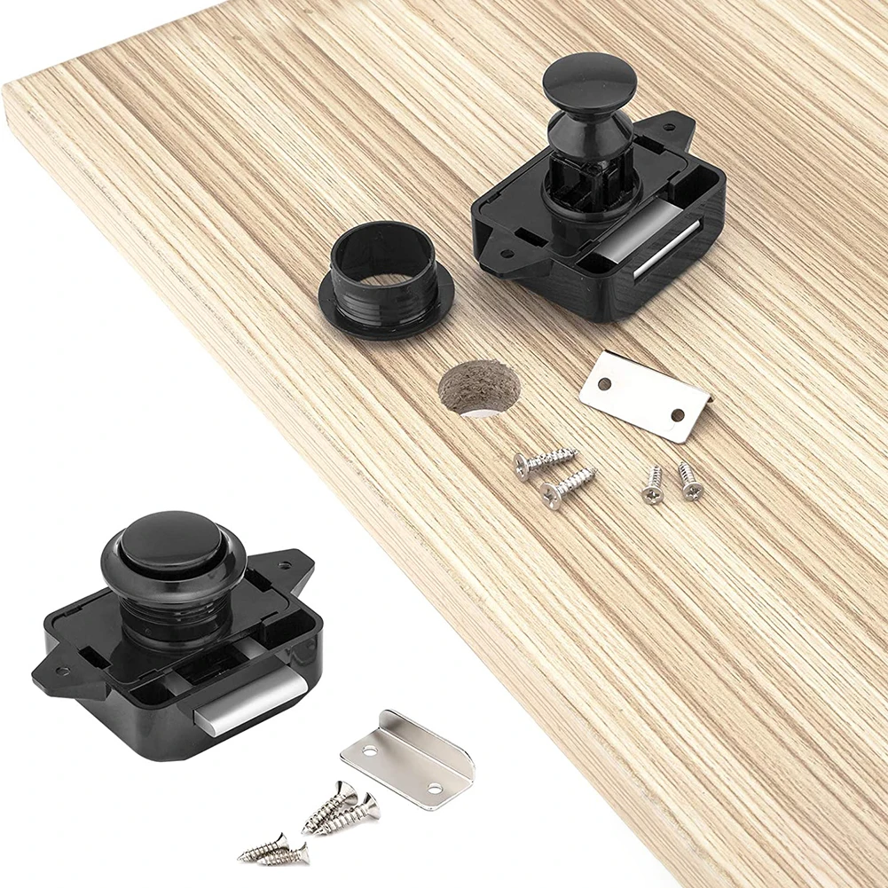 Description Picture 2 of itemBrand New Button Catch Lock Latch Furniture Kit L-shaped Gasket Motorhome Parts Push Button Replacement Screws Zinc Alloy