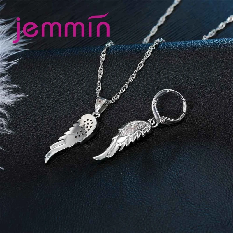 Minimalist 925 Sterling Silver Personality Temperament Crystal Wing Hot Fashion Party Wedding Jewelry Set